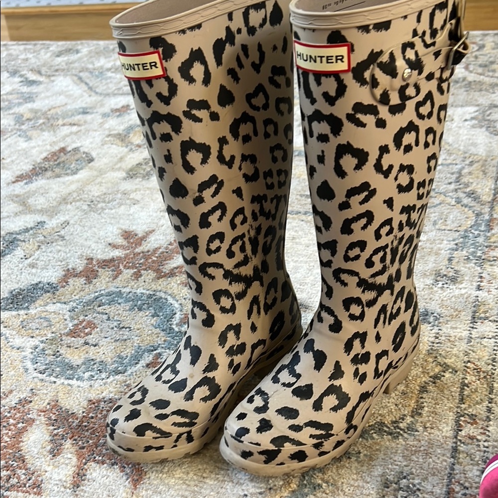 Hunter Tan and Black Knee-High Boots
